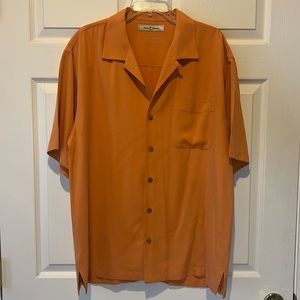 Tommy Bahama Orange Silk shirt with wood buttons, Sz‎ Large